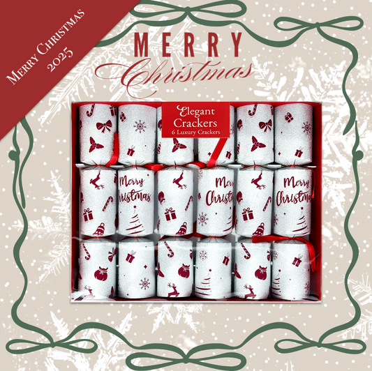 Set of 6 Glitter White Luxury Christmas Crackers