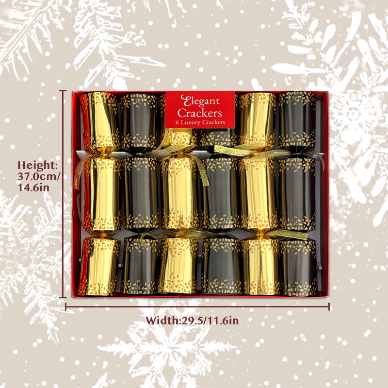 Set of 6 Black and Gold Luxury Christmas Crackers