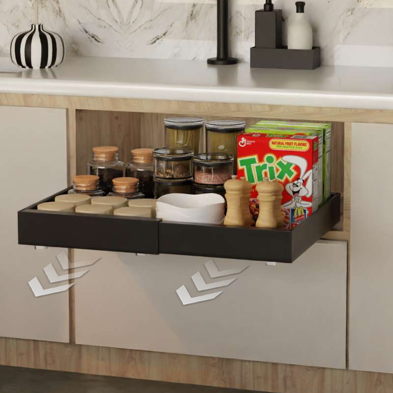 Expandable Pull Out Tray Cabinet Drawer, Black