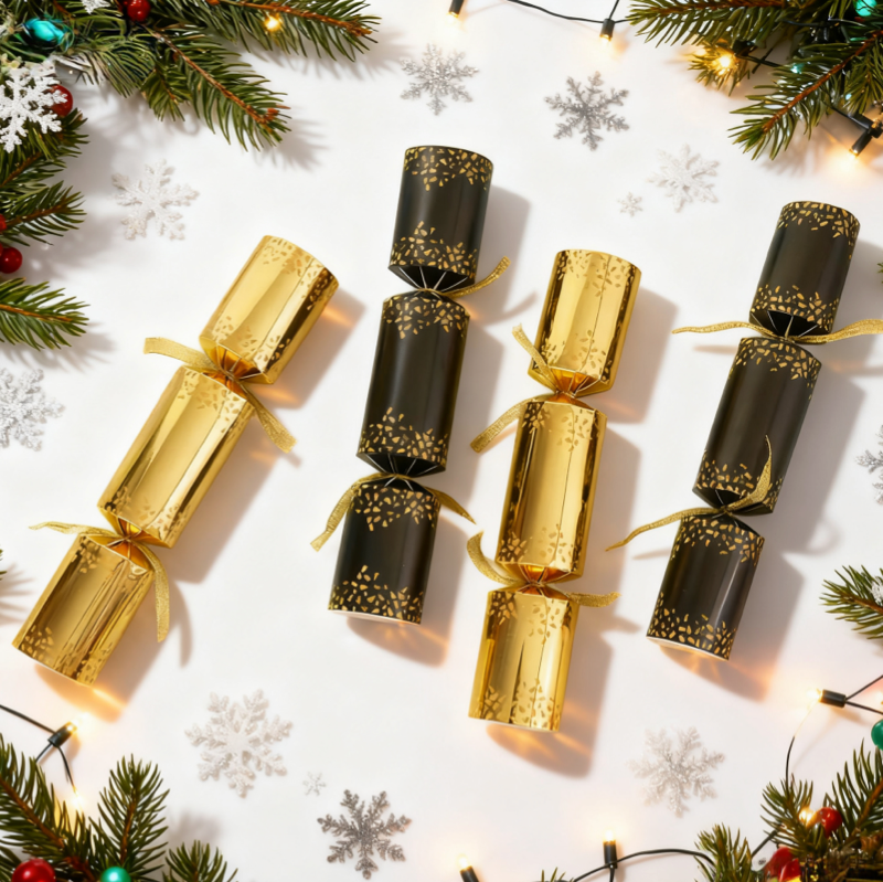 Set of 6 Black and Gold Luxury Christmas Crackers