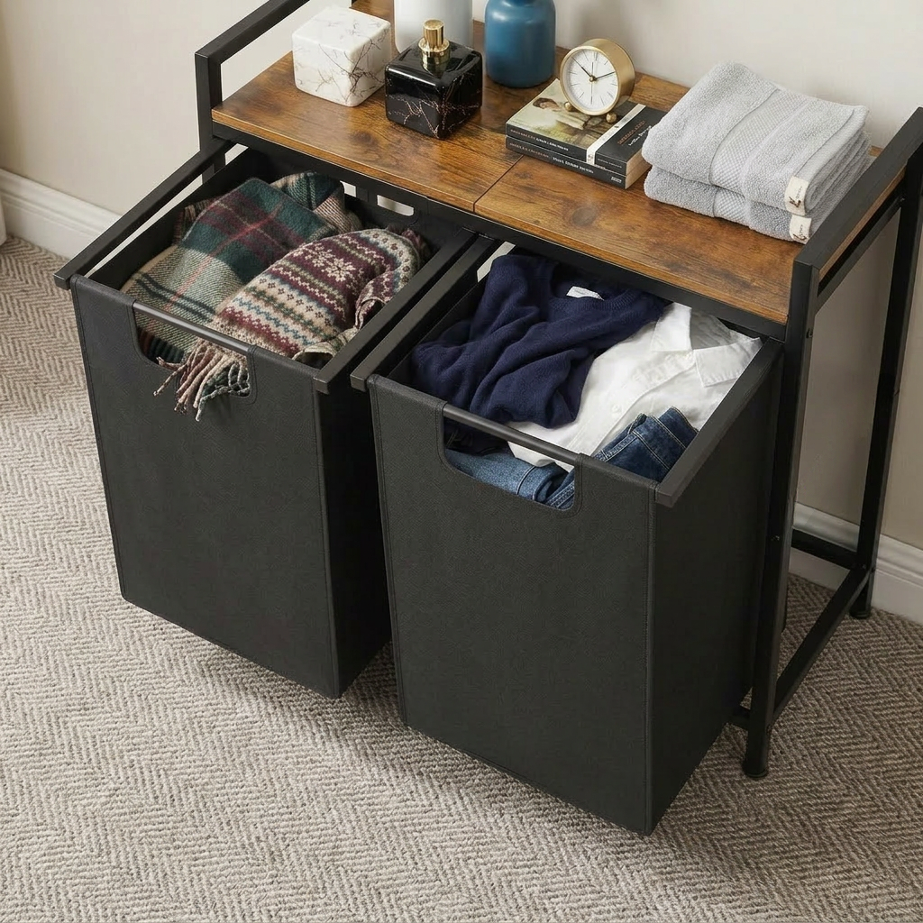 Laundry Basket with Top Shelf Pull-Out Hamper with Storage