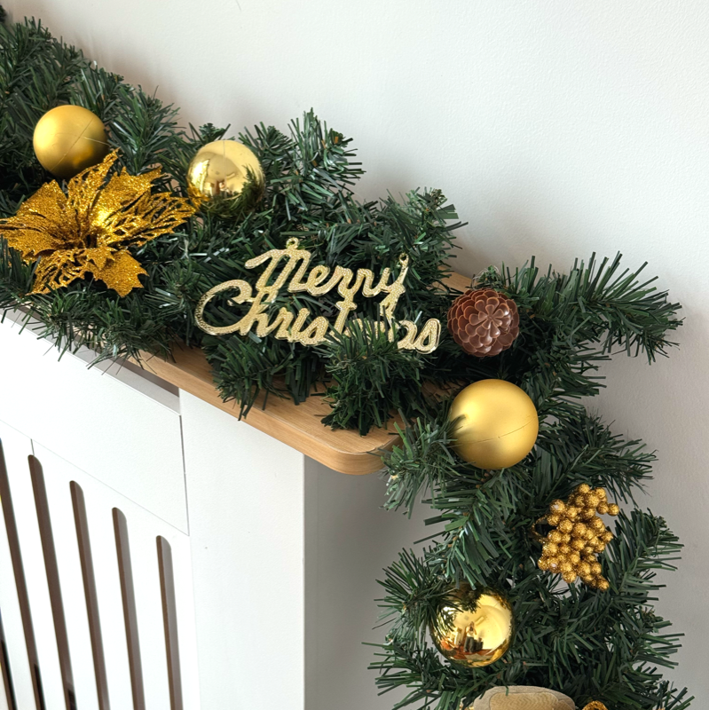 2.7M Gold Flower Christmas Garland Decoration