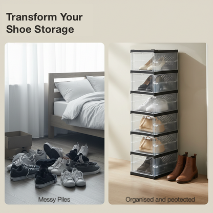 6-Tier Foldable Shoe Storage Box Unit, Black