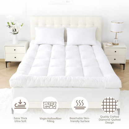 Mattress Topper with Hotel Quality, Super Soft & Brushed Microfiber Top with Hollowfiber Filling