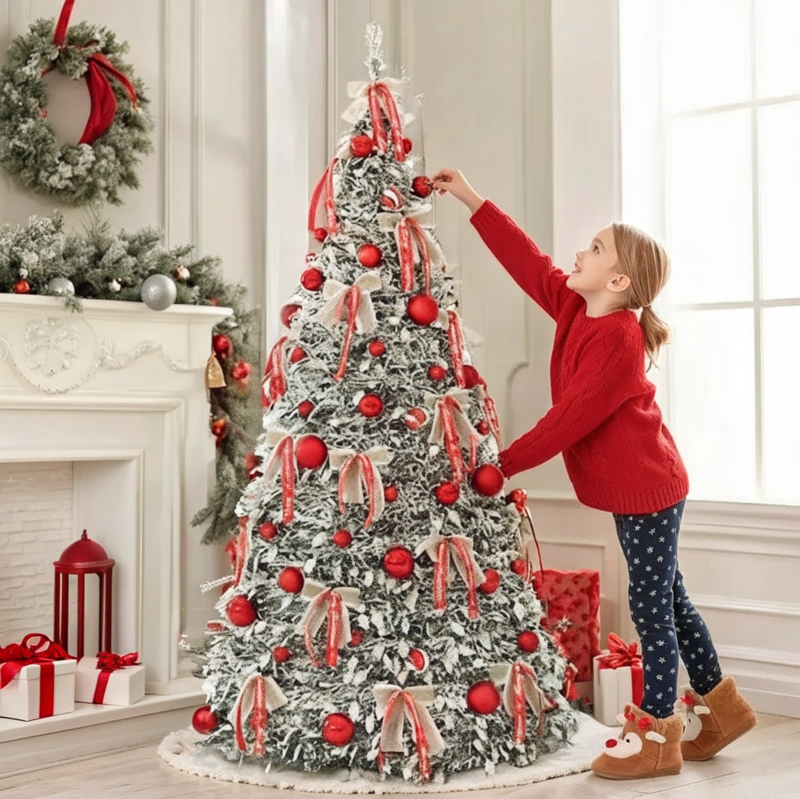 Pre-Lit Pop Up Christmas Tree with Baubles and LED Lights – Bronze