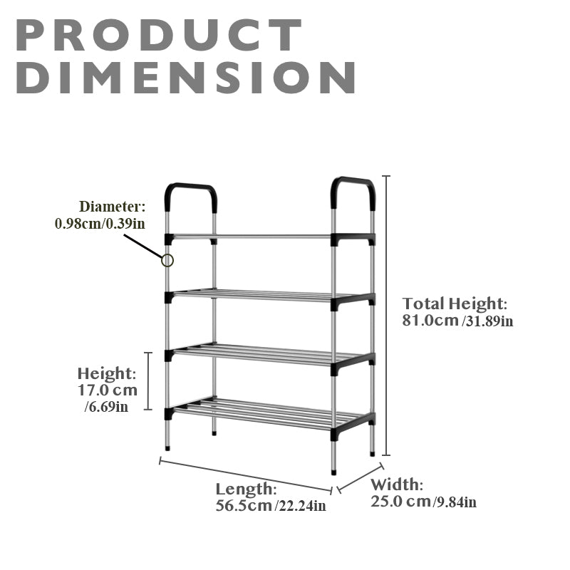 4-Tiers Shoe Rack Stackable Shoe Shelf