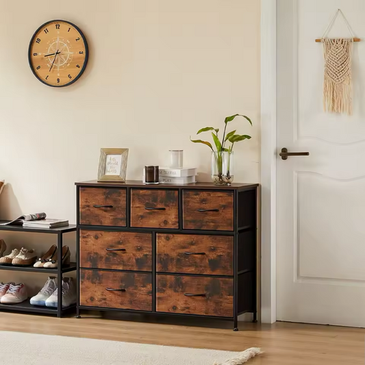 7 Fabric Drawer Chest of Drawers Clothes Storage Organiser - Wood