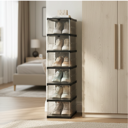 6-Tier Foldable Shoe Storage Box Unit, Black