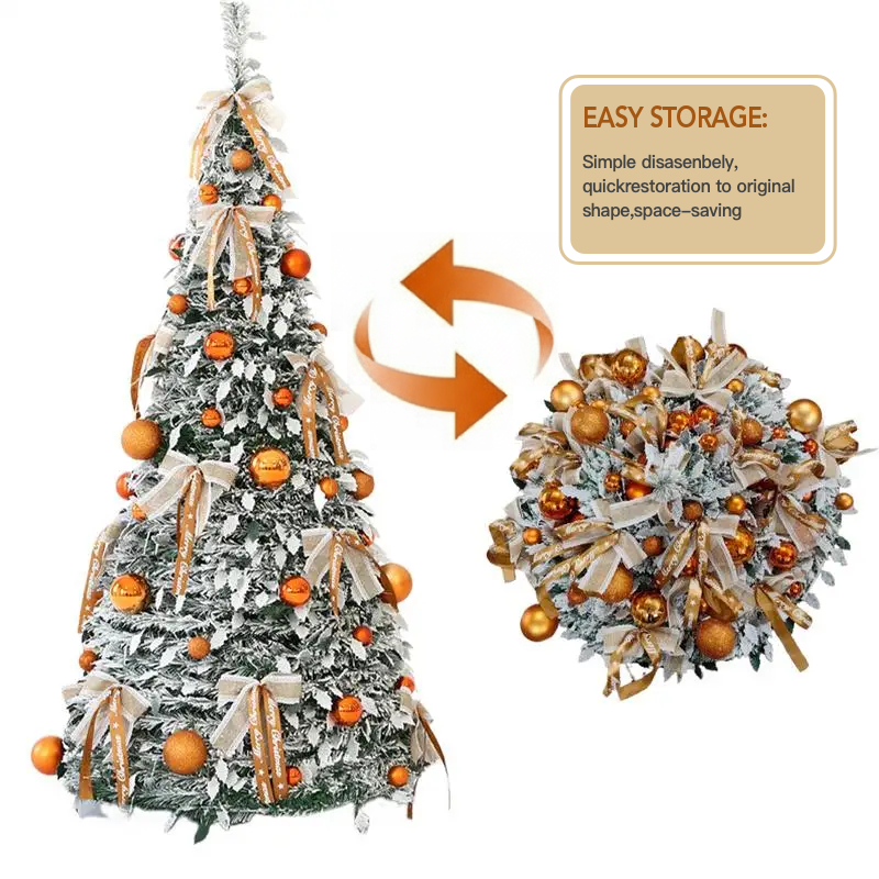 Pre-Lit Pop Up Christmas Tree with Baubles and LED Lights – Bronze