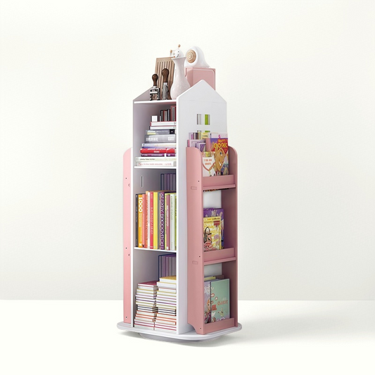 360-Degree Rotating Castle Bookshelf Display Stand, Pink