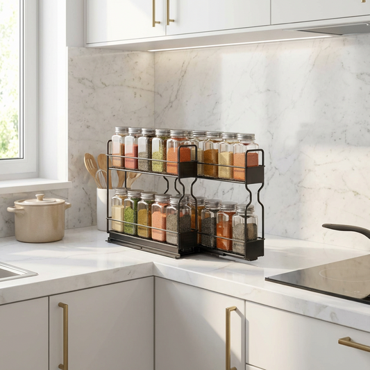 Slide-Out Double-Layer Spice Rack for Kitchen Cabinets