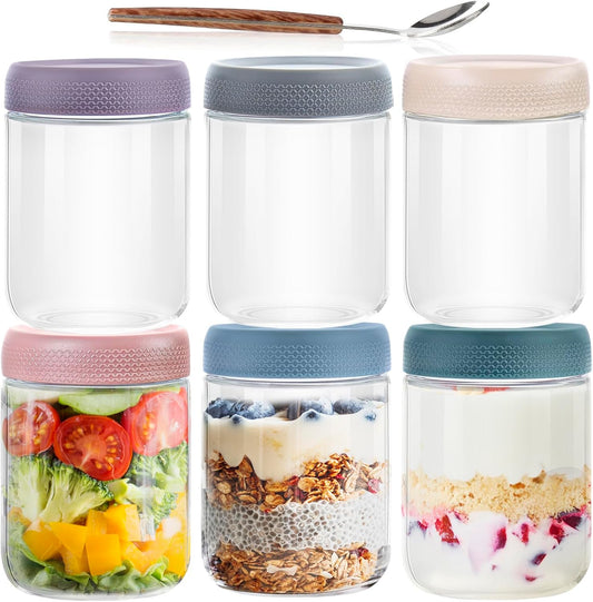 6x Glass Jars with Lids Containers