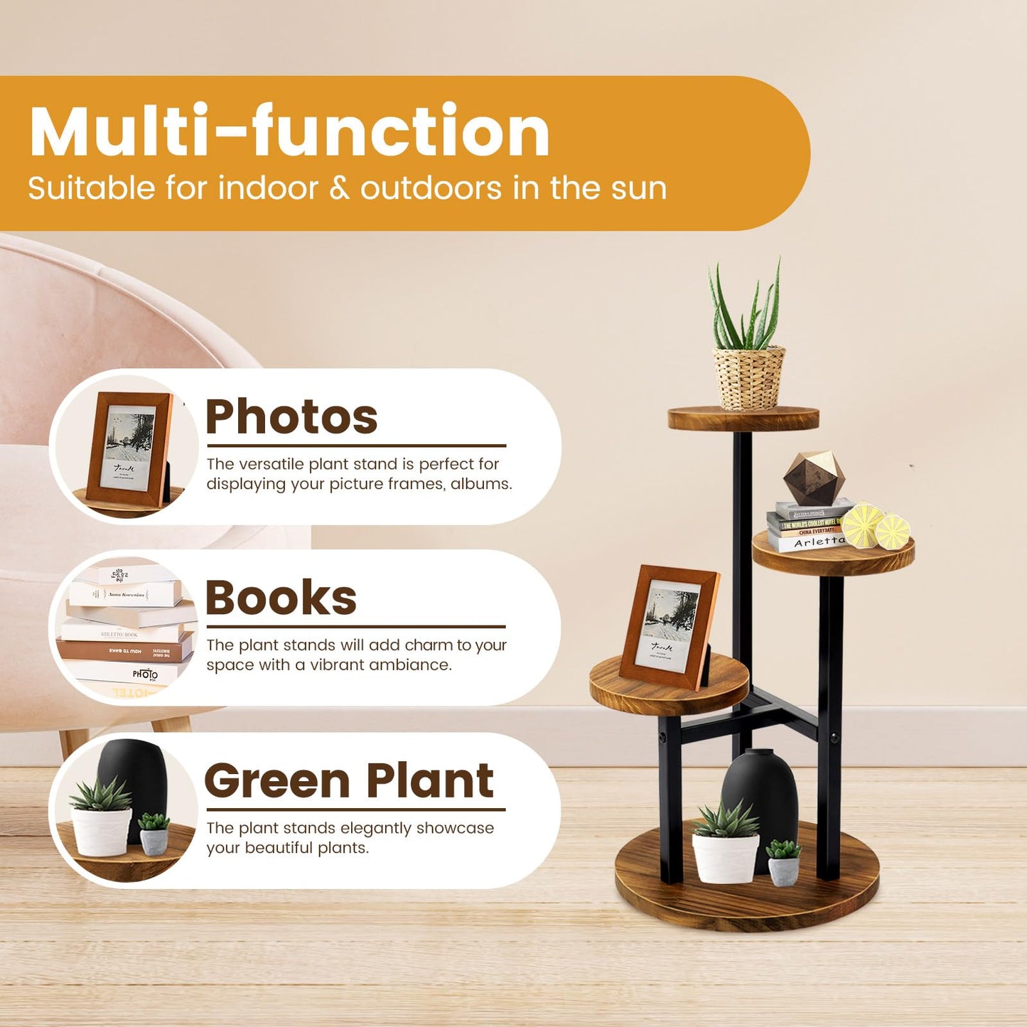 3-Tier Indoor Plant Stand Compact Corner Shelf