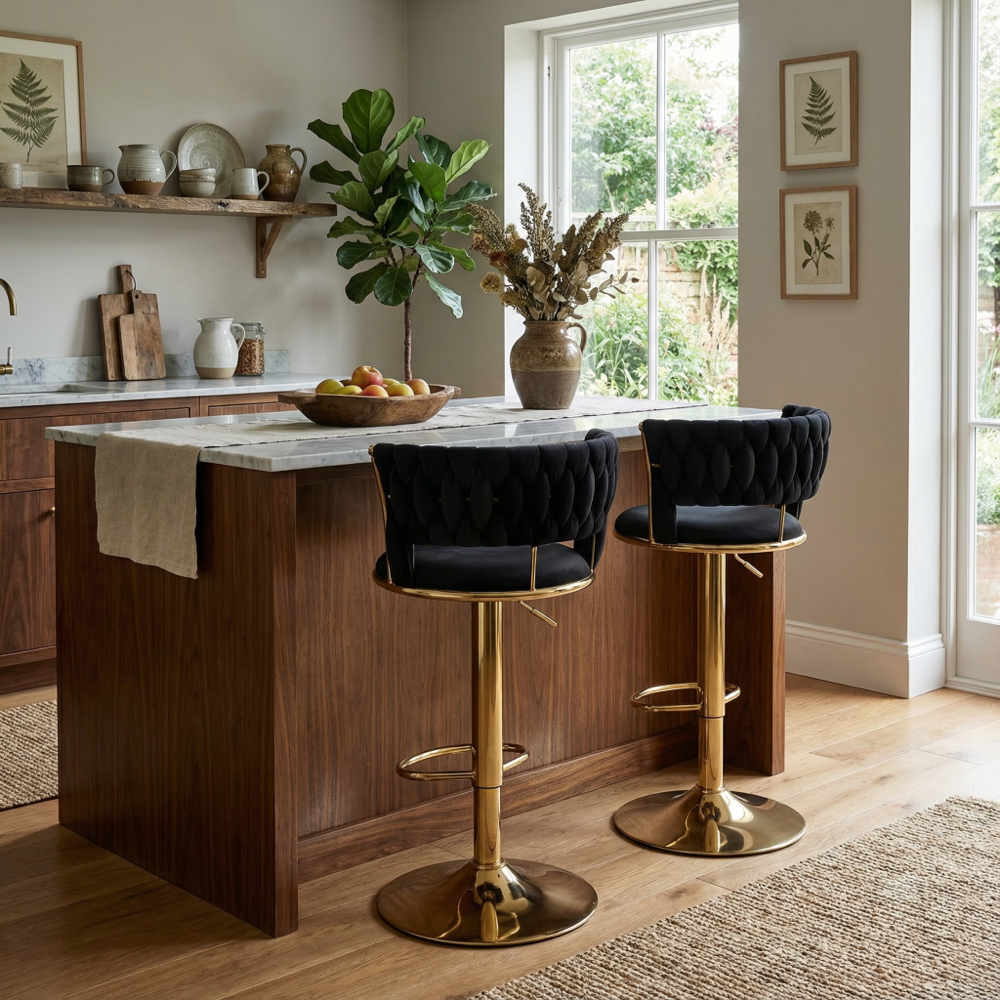 Adjustable Swivel Upholstered Bar Stools Black