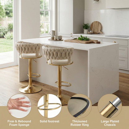 Adjustable Swivel Upholstered Bar Stools Cream