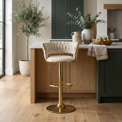 Adjustable Swivel Upholstered Bar Stools Cream