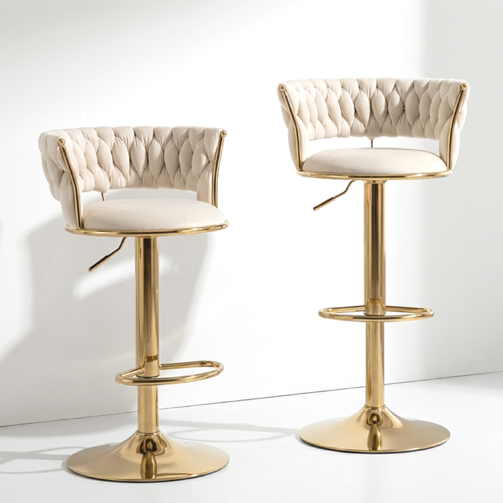Adjustable Swivel Upholstered Bar Stools Cream