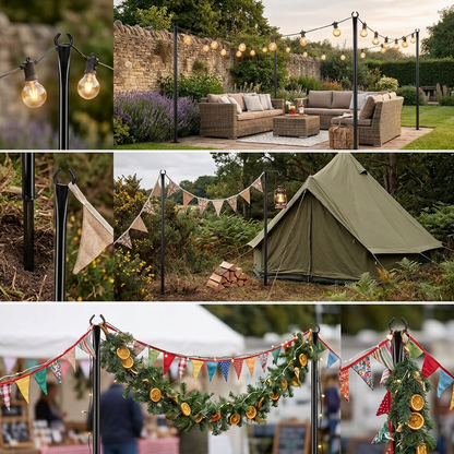 3m Outdoor String Light Poles with Hooks for Garden Decor