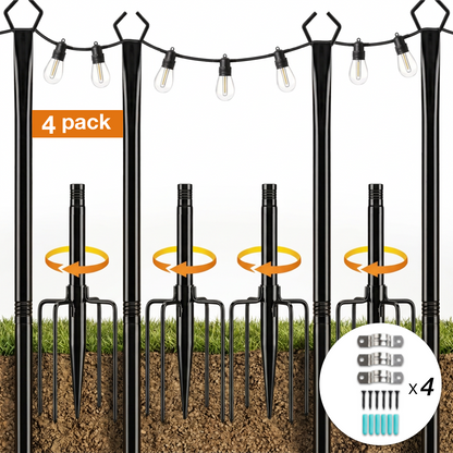 3m Outdoor String Light Poles with Hooks for Garden Decor