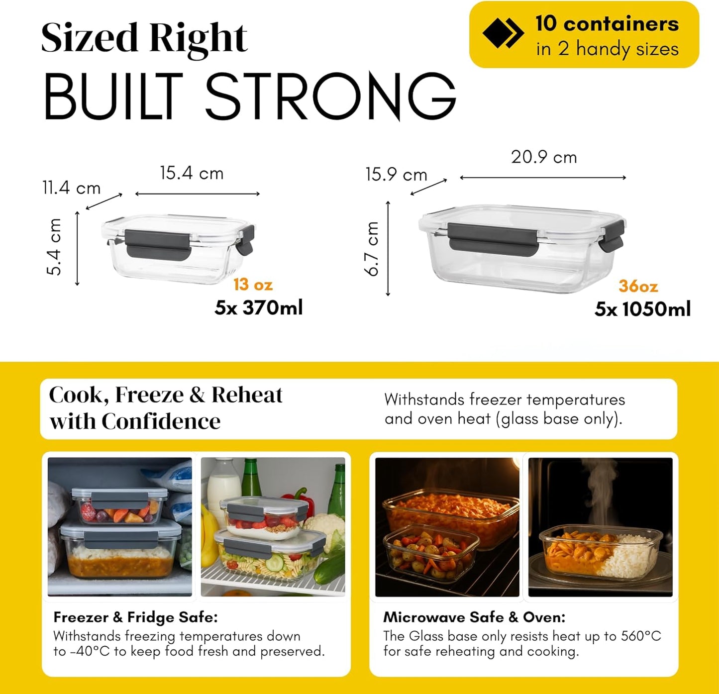 Glass Meal Prep Containers 10-Pack