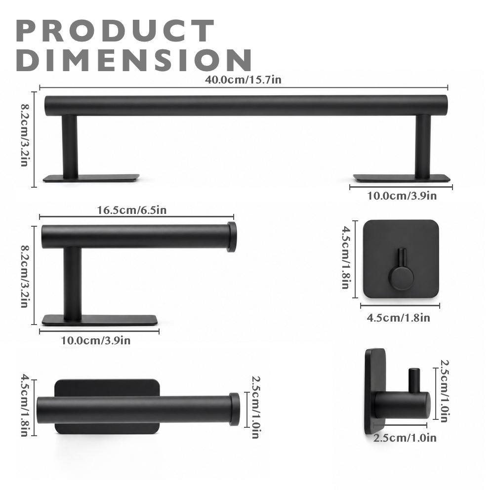 5-Piece  Self-Adhesive Bathroom Accessories Set, Black