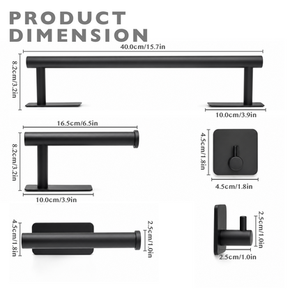 5-Piece  Self-Adhesive Bathroom Accessories Set, Black
