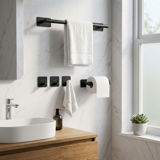 5-Piece  Self-Adhesive Bathroom Accessories Set, Black