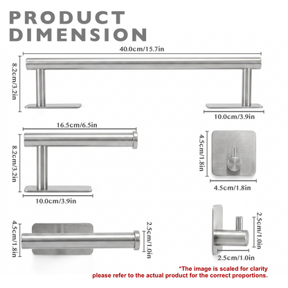 5-Piece  Self-Adhesive Bathroom Accessories Set, Silver