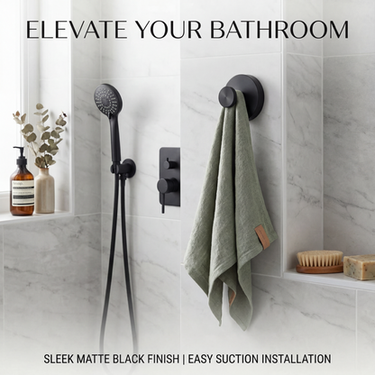 Self-adhesive Shower Suction Towel Hook Set, Black