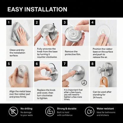 Self-adhesive Shower Suction Towel Hook Set, Black