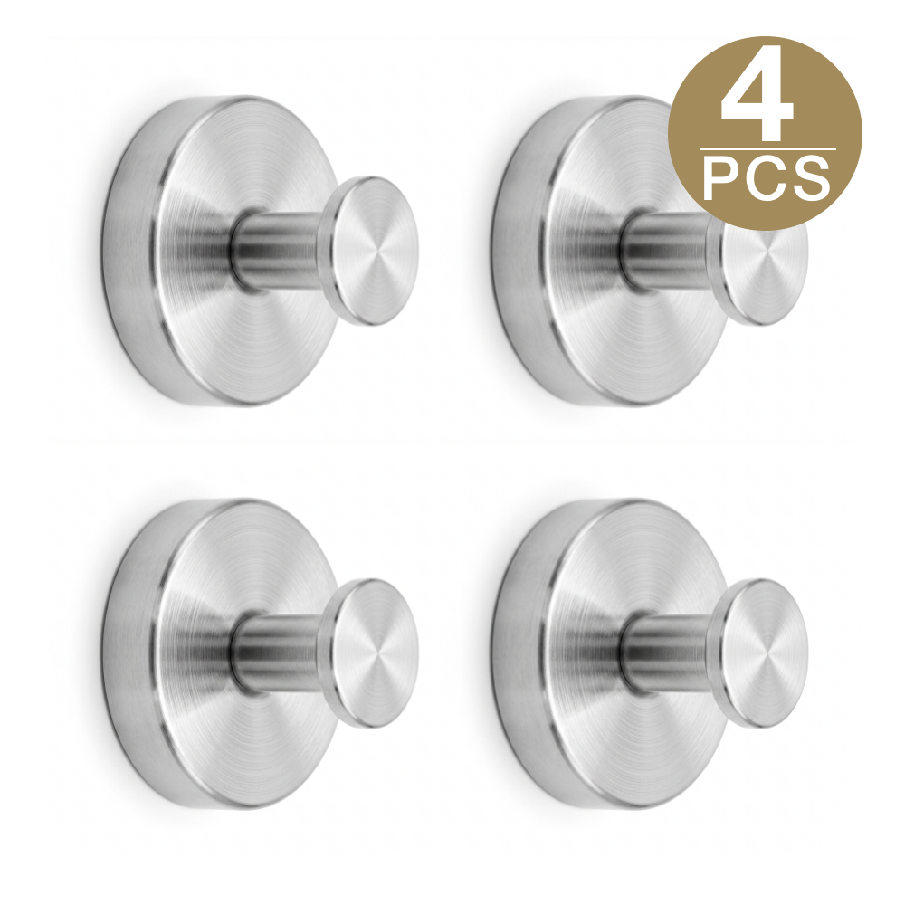 Self-adhesive Shower Suction Towel Hook Set, Silver