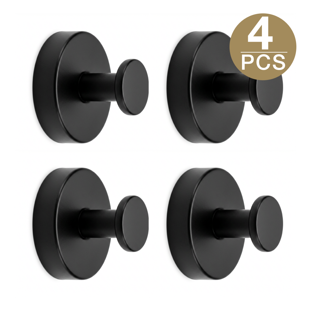Self-adhesive Shower Suction Towel Hook Set, Black
