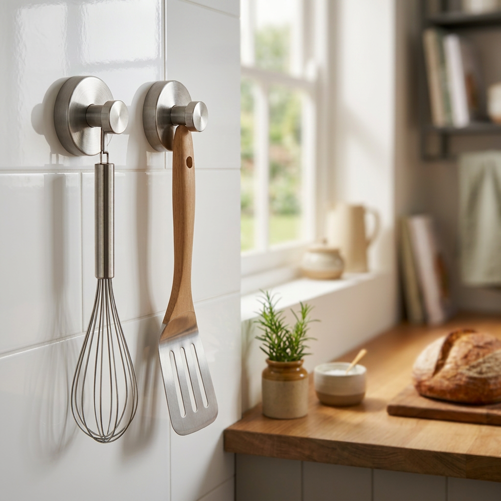Self-adhesive Shower Suction Towel Hook Set, Silver