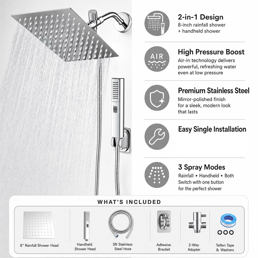 Rainfall & Handheld Shower Head Set