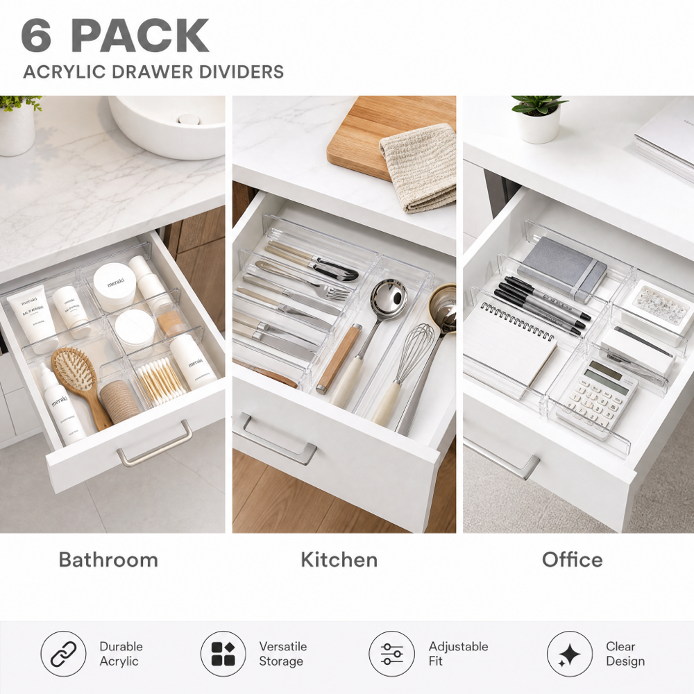 6 Pack Clear Drawer Dividers Set