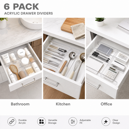 6 Pack Clear Drawer Dividers Set