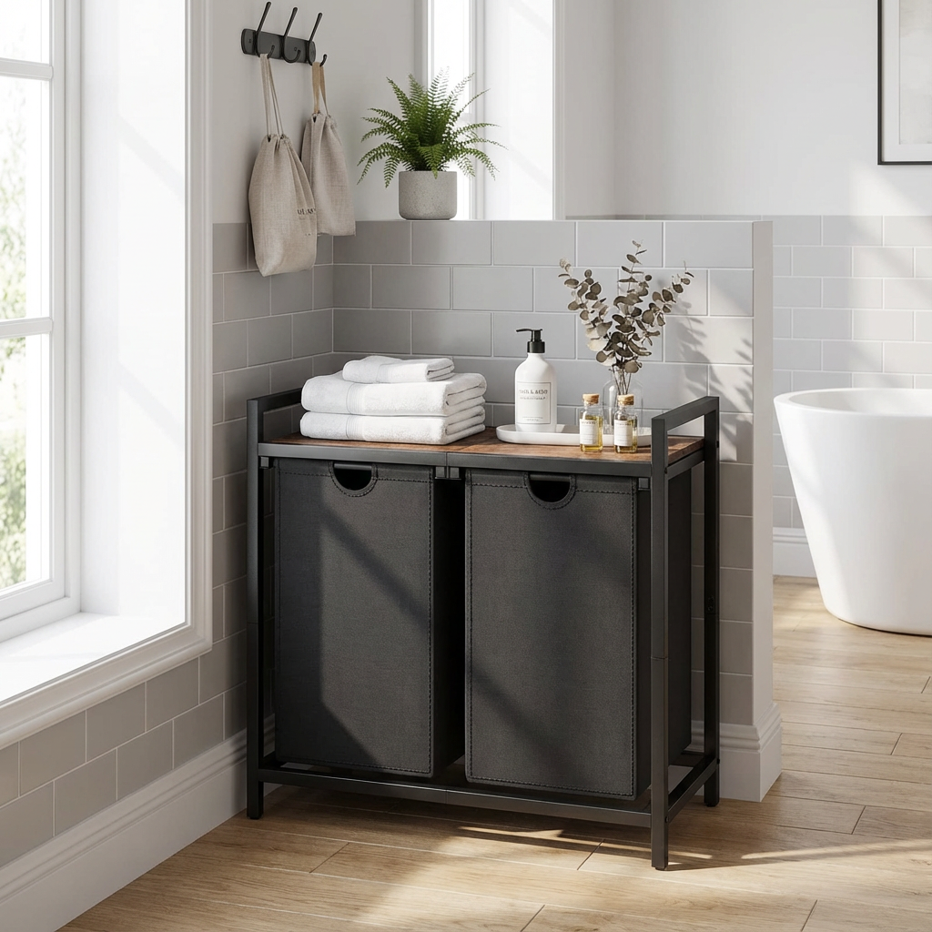 Laundry Basket with Top Shelf Pull-Out Hamper with Storage