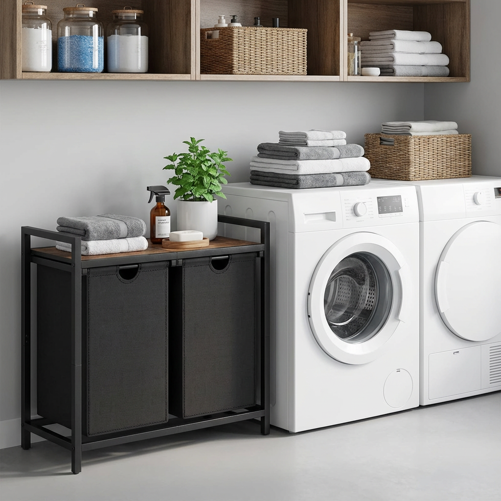 Laundry Basket with Top Shelf Pull-Out Hamper with Storage