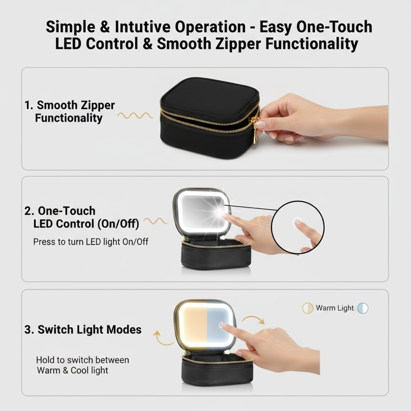 Mini Makeup Bag Travel Train Case with Mirror and Light