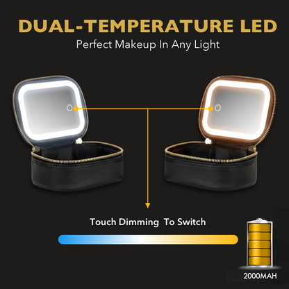 Mini Makeup Bag Travel Train Case with Mirror and Light