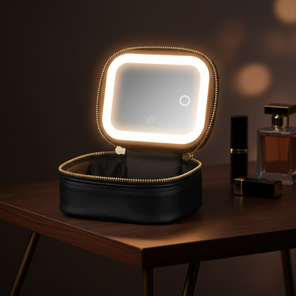 Mini Makeup Bag Travel Train Case with Mirror and Light
