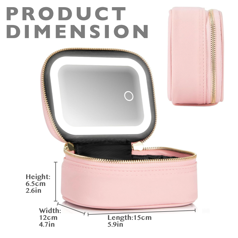 Mini Makeup Bag Travel Train Case with Mirror and Light