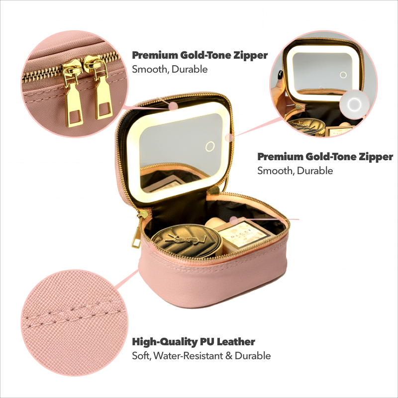 Mini Makeup Bag Travel Train Case with Mirror and Light