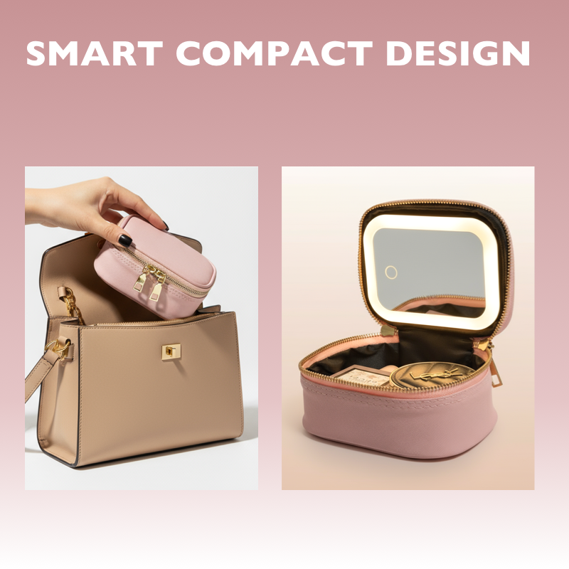Mini Makeup Bag Travel Train Case with Mirror and Light