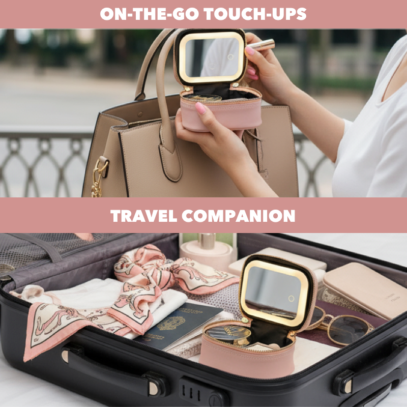 Mini Makeup Bag Travel Train Case with Mirror and Light