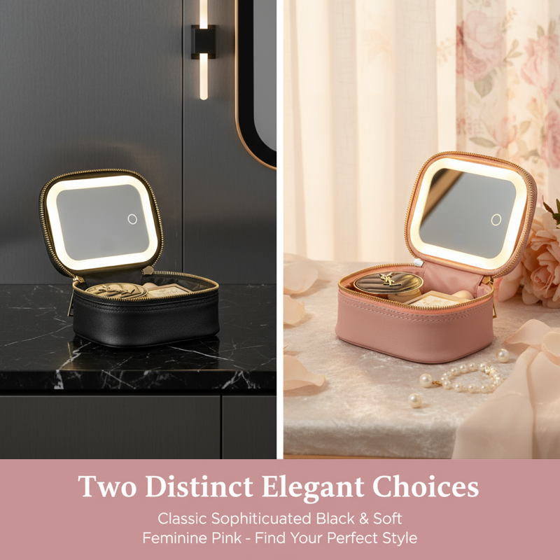 Mini Makeup Bag Travel Train Case with Mirror and Light