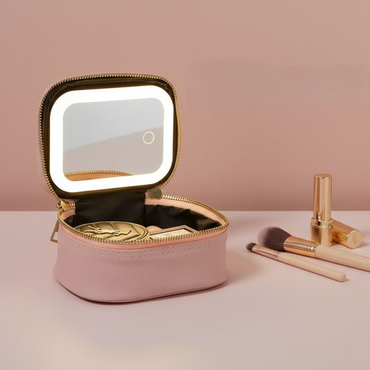 Mini Makeup Bag Travel Train Case with Mirror and Light