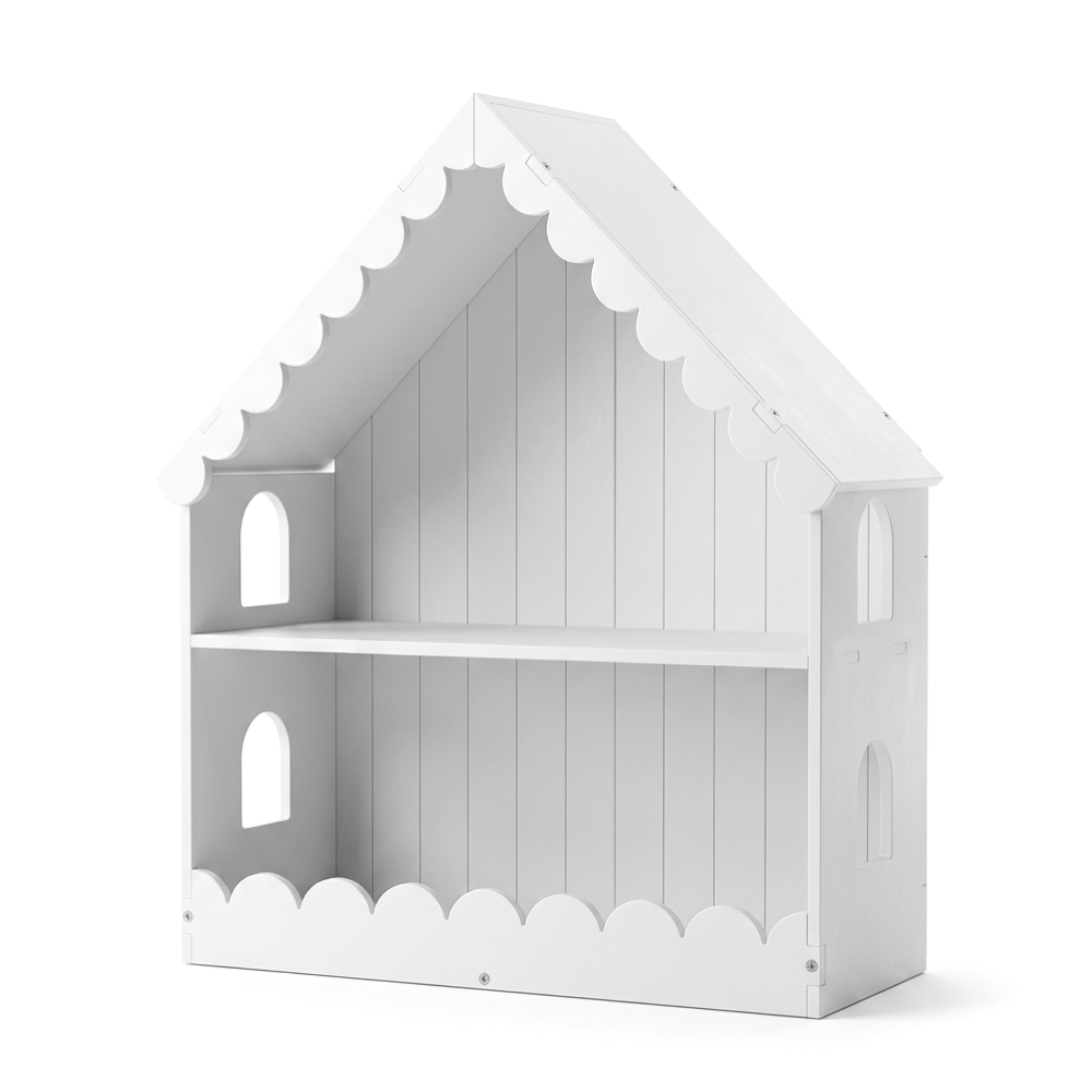 2-Tier Kids Bookshelf House Shaped with Roof and Windows