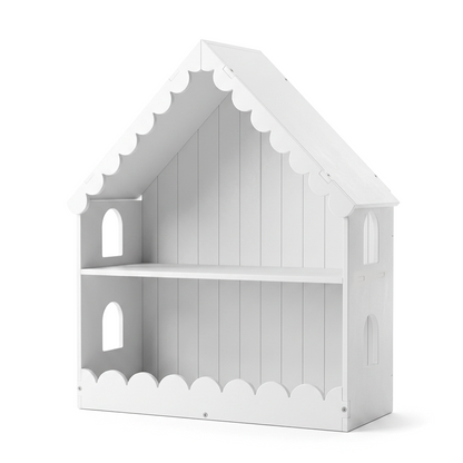 2-Tier Kids Bookshelf House Shaped with Roof and Windows