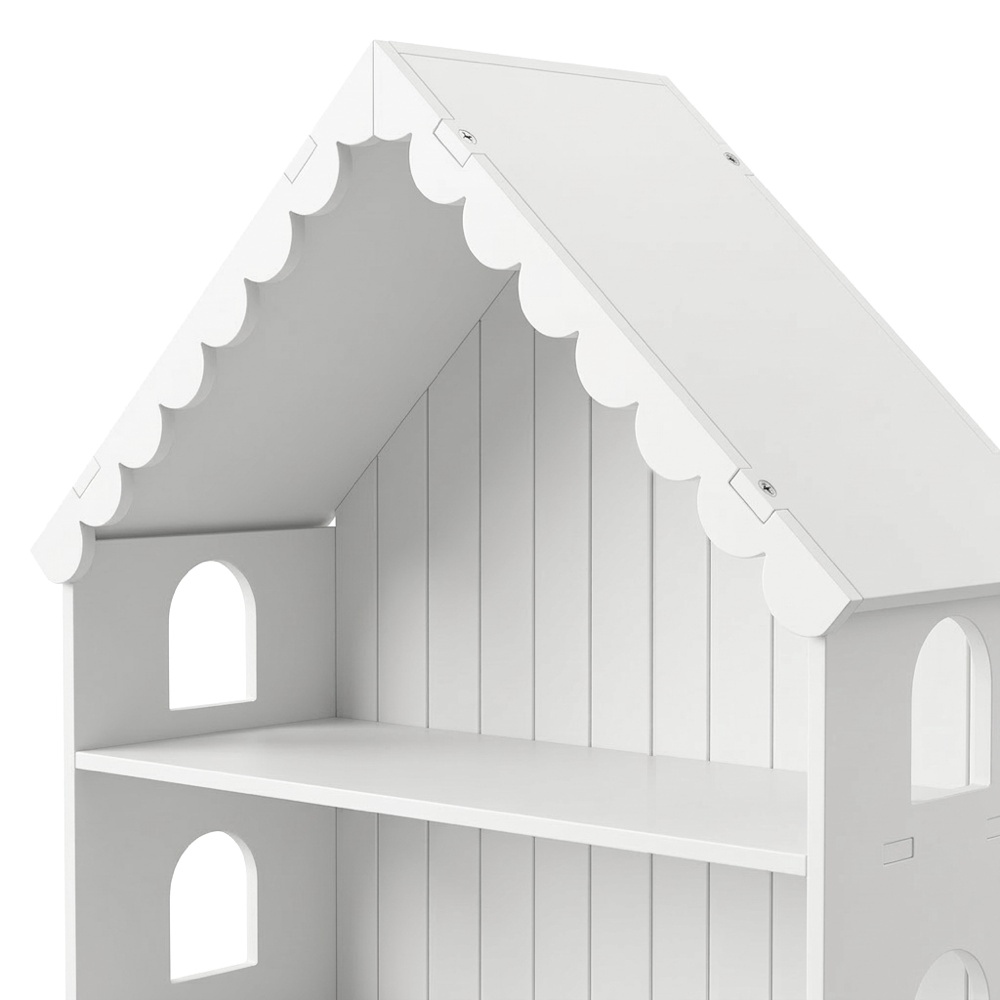 2-Tier Kids Bookshelf House Shaped with Roof and Windows